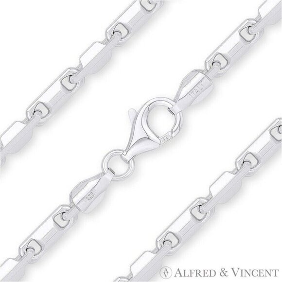 4mm Heshe Bar Link Italian Chain Necklace in .925 Sterling Silver - 18"
